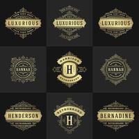 Vintage logos and monograms set elegant flourishes line art graceful ornaments victorian style template design vector