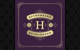 Vintage logo elegant flourishes line art graceful ornaments victorian style template design vector