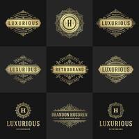 Vintage logos and monograms set elegant flourishes line art graceful ornaments victorian style template design vector