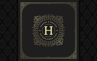 Vintage monogram logo elegant flourishes line art graceful ornaments victorian style template design vector