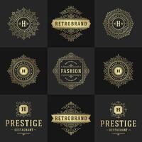 Clásico logos y monogramas conjunto elegante florece línea Arte agraciado adornos victoriano estilo modelo diseño vector
