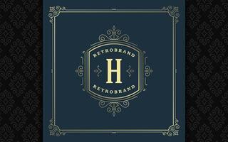 Vintage monogram logo elegant flourishes line art graceful ornaments victorian style template design vector