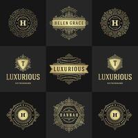 Vintage logos and monograms set elegant flourishes ornaments vector