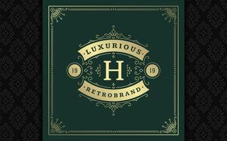 Vintage monogram logo elegant flourishes line art graceful ornaments victorian style template design vector