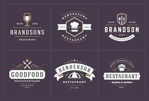 restaurante logos y insignias plantillas conjunto ilustración vector