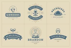 Restaurant logos and badges templates set illustration. vector