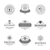 restaurante logos y insignias plantillas conjunto ilustración. vector