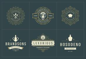 Restaurant logos and badges templates set illustration. vector