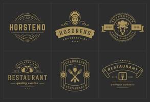 restaurante logos y insignias plantillas conjunto ilustración. vector