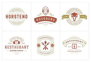 restaurante logos y insignias plantillas conjunto ilustración vector