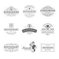 restaurante logos y insignias plantillas conjunto ilustración. vector