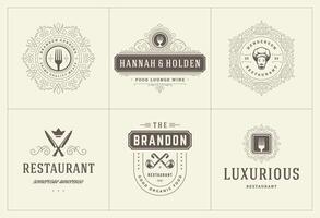 Restaurant logos and badges templates set illustration. vector