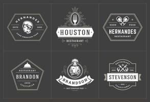 Restaurant logos and badges templates set illustration. vector