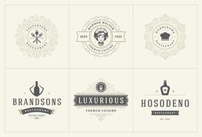 Restaurant logos and badges templates set illustration. vector