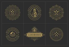 Restaurant logos and badges templates set illustration. vector