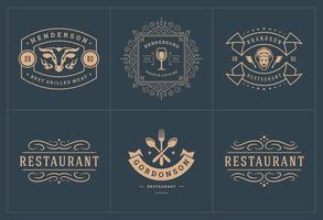 restaurante logos y insignias plantillas conjunto ilustración. vector