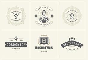 Restaurant logos and badges templates set illustration. vector