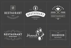 restaurante logos y insignias plantillas conjunto ilustración. vector