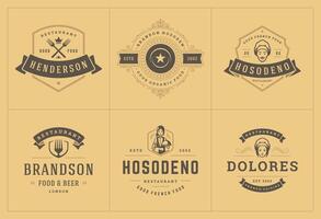 Restaurant logos and badges templates set illustration. vector