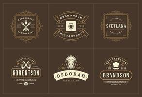 Restaurant logos and badges templates set illustration. vector