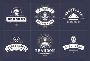 Restaurant logos and badges templates set illustration. vector