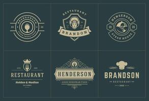 Restaurant logos and badges templates set illustration. vector