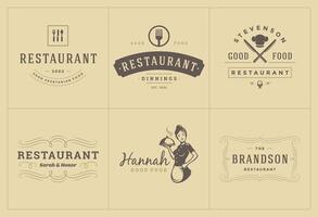 restaurante logos y insignias plantillas conjunto ilustración. vector