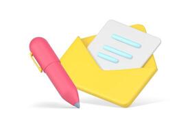 Written message in envelope. Yellow open volumetric package with note vector