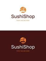 Sushi restaurant emblem logo template illustration. vector