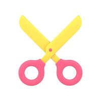 Red scissors with yellow sharp blade 3d icon illustration. Cutting symbol of barbershop vector