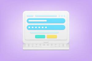 Password check on minimalistic laptop 3d icon vector