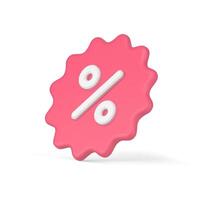 Volumetric 3d sticker with percentages. Stellate price tag clearance sale with pink discounts vector