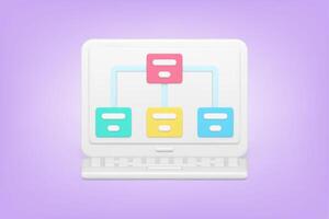 Web teamwork and cooperation on laptop 3d icon vector