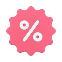 Jagged 3d price tag with percentages. Pink sticker clearance sale with discounts vector