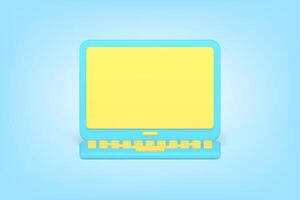 Modern minimalistic laptop 3d icon. Digital device with yellow screen and blue casing vector