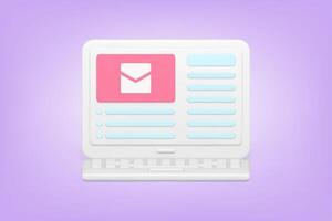 Web newsletter and mail 3d icon. Online mail service on laptop screen vector