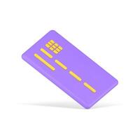 Volumetric credit card. Purple plate with yellow number stripes and electronic chip vector