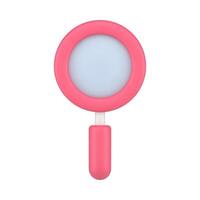 Pink volumetric magnifier. Magnifying tool with analytical function for investigations and detective search vector