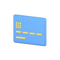 Credit card 3d. Blue plastic rectangle with yellow code stripes and chip vector