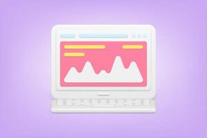 Wave diagram charts on laptop screen 3d icon. Web analysis of marketing and business information vector