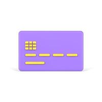 Purple volumetric credit card. Plate with yellow number stripes and electronic chip vector