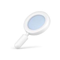 Magnifying glass 3d. White loupe for investigations and scientific optimization search vector