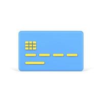 Blue credit 3d card. Plastic plate with yellow number stripes and electronic chip vector