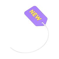 Purple price 3d tag. Volumetric sticker with product advertisement and rope for fasteners vector