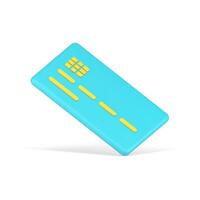 Credit turquoise card 3d. Plastic payment means with number stripes and electronic chip vector