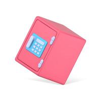 Falling volumetric safe. Pink container with combination lock and electronic panel vector