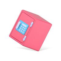 Falling volumetric safe. Pink container with combination lock and electronic panel vector