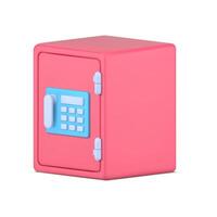 Reliable pink safe 3d. Metallic container with combination lock and electronic panel vector