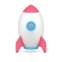 Rocket 3d ready for launch. White spaceship standing on surface with pink supports vector