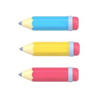 Stationery 3d pencils. Blue wooden object for writing and drawing vector